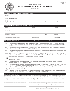 New Jersey Seller's Residency Certification