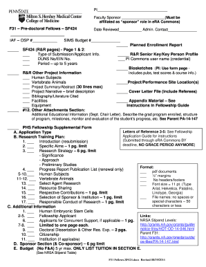 F31 Pre-doctoral Fellows SF424 IAF OSP # SIMS ... - research psu