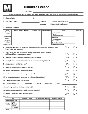 Umbrella Insurance Application Form