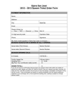 Opera San José 2012-2013 Season Ticket Order Form