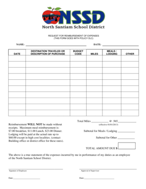 Request for Reimbursement of Expenses