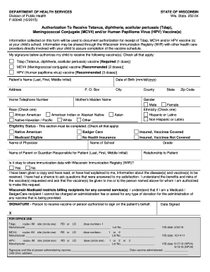 Wisconsin Vaccine Authorization Form