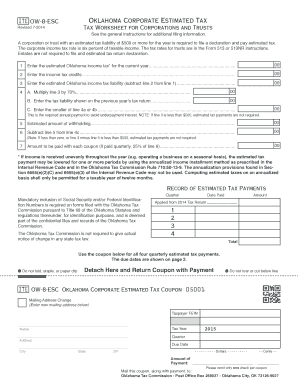 Oklahoma Corporate Estimated Tax Form OW-8-ESC