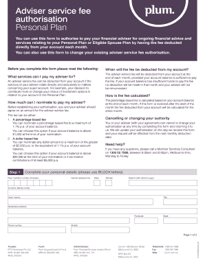 Adviser Service Fee Authorisation Form