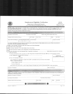 USCIS Form I-9 Employment Eligibility Verification