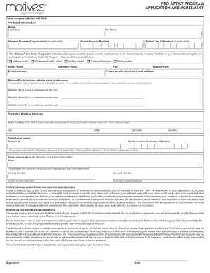 Motives Pro Artist Program Application and Agreement