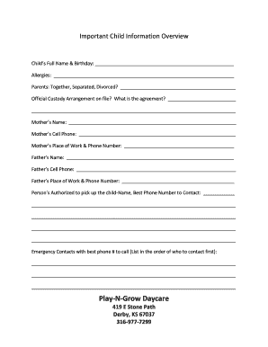 Child Information Form
