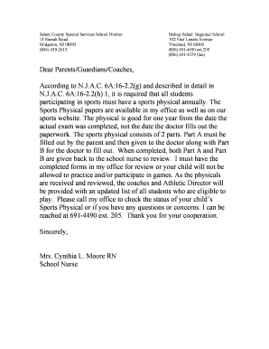 New Jersey Sports Physical Form