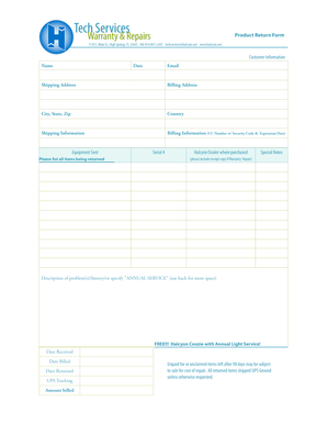 Tech Services Warranty Repair Form