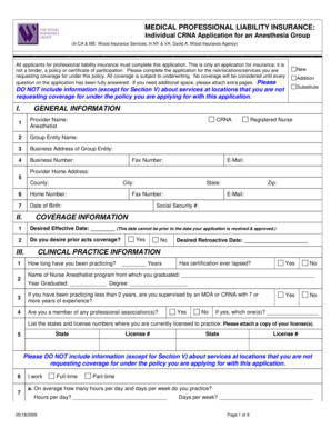 CRNA Professional Liability Insurance Application