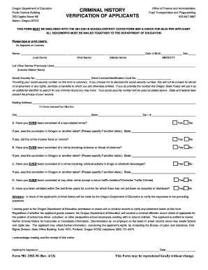 Oregon Criminal History Verification Form