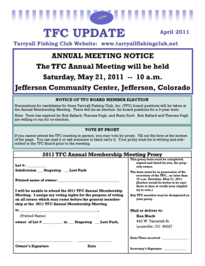 Jefferson Community Center, Jefferson, Colorado NOTICE OF TFC BOARD MEMBER ELECTION Nominations for candidates for three Tarryall Fishing Club, Inc - tarryallfishingclub