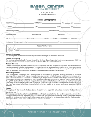 Bassin Center Plastic Surgery Patient Form