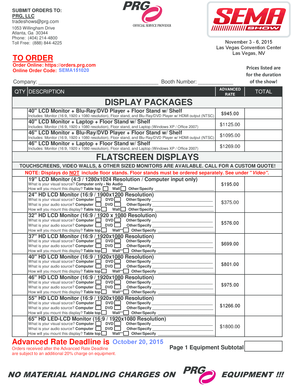 PRG Trade Show Equipment Order Form