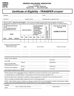 Georgia High School Association Transfer Student Form