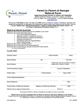 Parent to Parent of Georgia Referral Form
