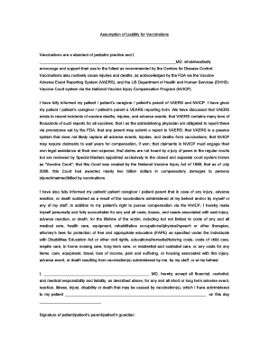 Assumption of Liability for Vaccinations
