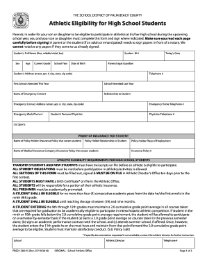 Florida High School Athletic Eligibility Form
