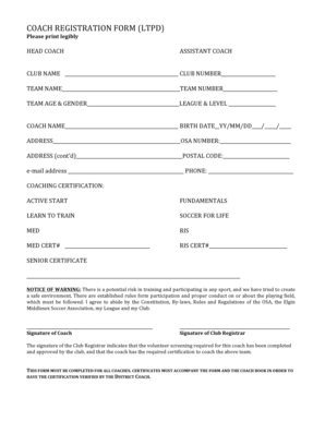 Coach Registration Form (LTPD)