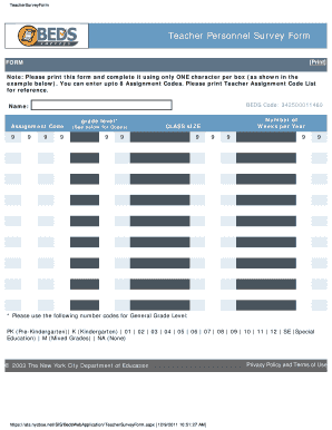Teacher Personnel Survey Form