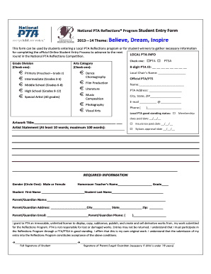 National PTA Reflections Program Student Entry Form