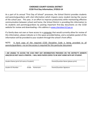 Cherokee County School District First Day Information Form