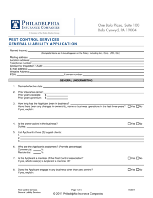Pest Control Services General Liability Application