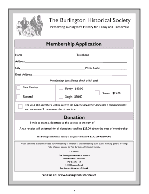 Fillable Online burlingtonhistorical Membership Application Form - The ...