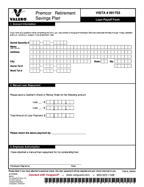 Premcor Retirement Savings Plan Loan Payoff Form