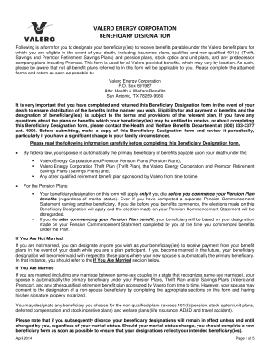 Valero Energy Corporation Beneficiary Designation Form