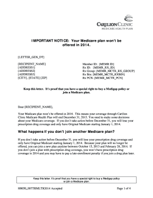 Carilion Plan Termination Letter - Carilion Clinic Medicare Health Plan