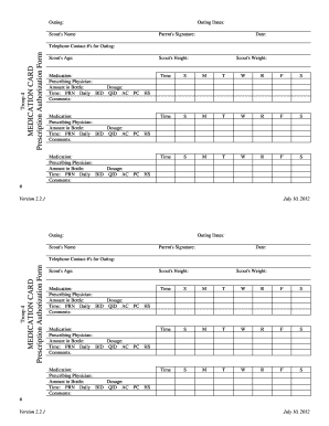 Scout Medication Authorization Form