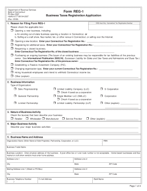 Connecticut Business Taxes Registration Application