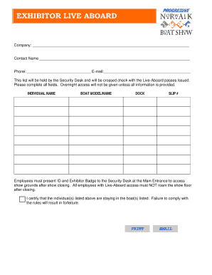 Boat Show Live-Aboard Access Form