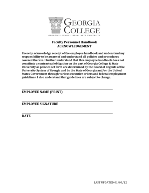 Faculty Personnel Handbook Acknowledgement