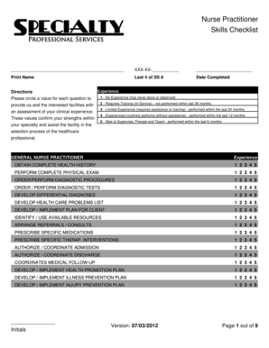 Nurse Practitioner Skills Checklist