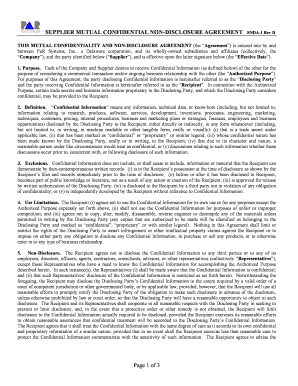 Supplier Mutual Confidential Non-Disclosure Agreement