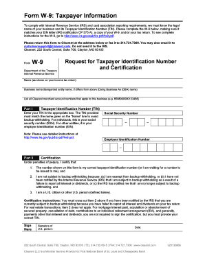 Form W-9 Taxpayer Information