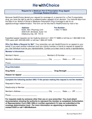 Medicare Part D Prescription Drug Appeal Form
