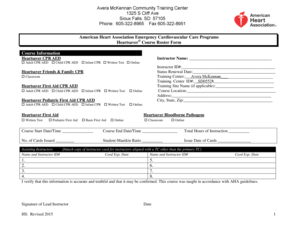 Heartsaver CPR AED Course Roster Form