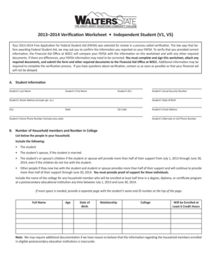 2013–2014 Verification Worksheet