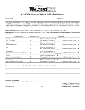 2015-2016 Independent Income Verification Statement