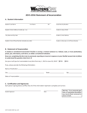 2015-2016 Statement of Incarceration