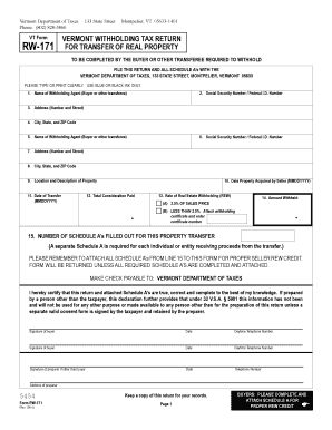 Vermont Real Property Withholding Tax Return