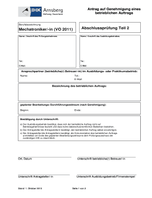 Antrag auf Genehmigung eines betrieblichen Auftrags