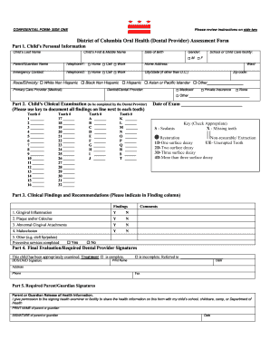 District of Columbia Oral Health Assessment Form