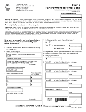 Part-Payment of Rental Bond Form