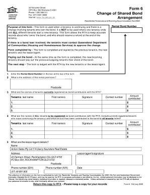 Queensland Change of Shared Bond Form