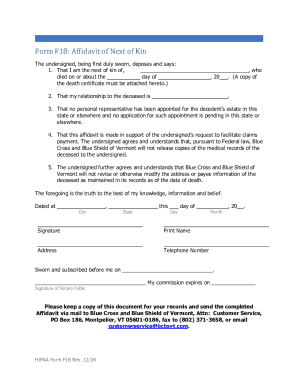 Fillable Online Affidavit of Next of Kin Fax Email Print - pdfFiller