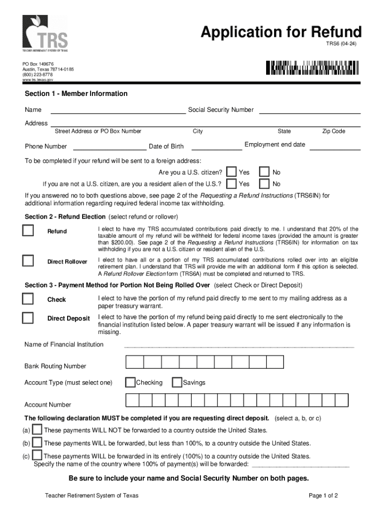 Application for Refund Preview on Page 1